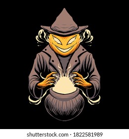 pumpkin witcher magic vector illustration