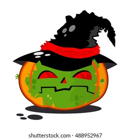 Pumpkin in witches costume. Vector character for Halloween isolated on a white background.