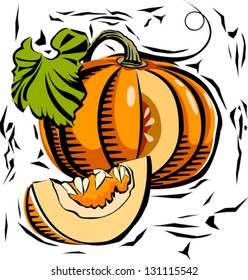 Pumpkin In woodcut etched style
