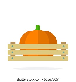 Pumpkin in a wooden box vector flat material design isolated on white