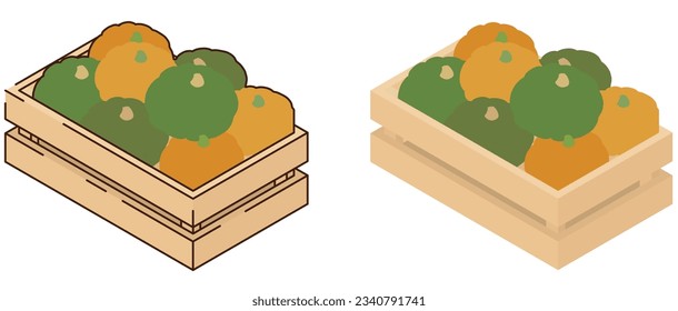 Pumpkin in a wooden box. vector illustration