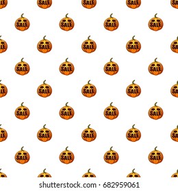 Pumpkin with word sale pattern seamless repeat in cartoon style vector illustration