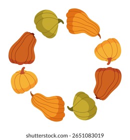 Pumpkin Wreath Frame. Autumn Harvest Vector Circle Design. Geïsoleerd op een witte achtergrond.