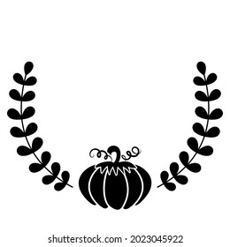 pumpkin with wreath - Hand drawn vector illustration. Autumn color greeting with pumpkin. Good for  posters, greeting cards, banners, textiles, gifts, shirts, mugs or other gifts. Free space frame.