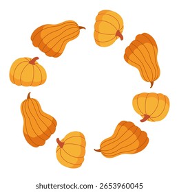 Pumpkin Wreath Vector. Autumn Squash Circle Frame Illustration. Isolation on a white background