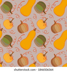 pumpkin yellow and orange seamless autumn pattern. yellow and baige thanksgiving background 