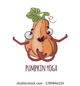 PUMPKIN YOGA Funny Halloween Flach Design Cartoon handgezeichnete Vektorgrafik für den Druck