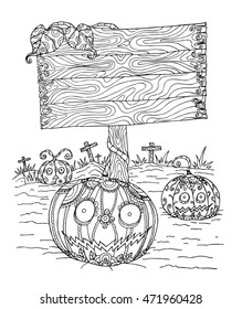 Pumpkin zentangle in Halloween.Pumpkin vector by hand drawing.