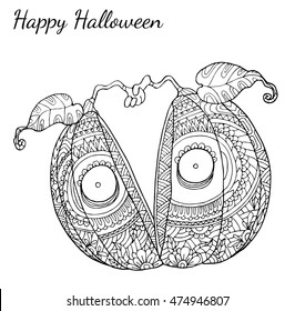 Pumpkin zentangle vector in Halloween.Pumpkin vector by hand drawing.