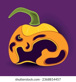 Pumpkin zombie character. Creepy jack vector illustration in paper cut style. Trick or Treat. Happy Halloween Night party monster. Scarecrow icon.