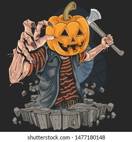 PUMPKIN ZOMBIE HALLOWEEN KILLER ARTWORK VECTOR