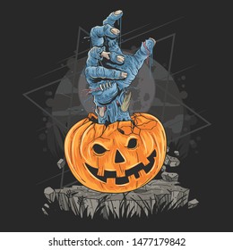 PUMPKIN ZOMBIE HAND HALLOWEEN ARTWORK VECTOR