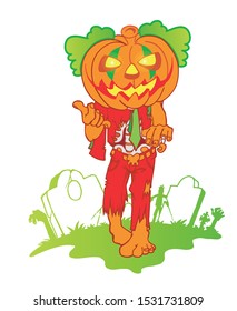pumpkin zombie mascot cartoon isolated on white background