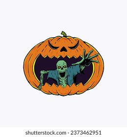 ilustración de la calabaza y del vector del cráneo zombi