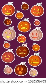 pumpking emotion sticker pack  Happy Halloween. . Cute cartoon spooky character.  Vector illustration