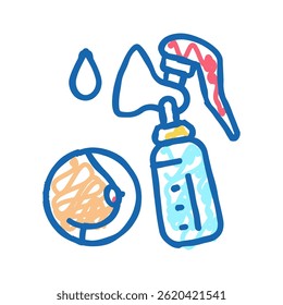leite de abóbora com bomba de mama ícone doodle esboço vetor. leite de abóbora com sinal de bomba de mama. ilustração de símbolo isolado