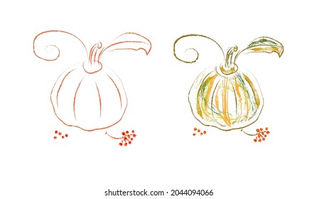 Calabaza.Cosecha.Octubre. Colores de otoño.gráficos vectoriales.un conjunto de elementos de diseño.aislados en un fondo blanco.