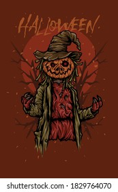 Pumpkinrot Scarecrow Halloween Poster Vector Illustration