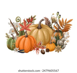 Pumpkins and autumn elements isolated. Vector