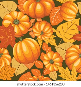 Pumpkins and Autumn Leaves Joyful Thanksgiving Halloween Party Vector Illustration