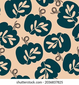 Pumpkins. Autumn seamless pattern of pumpkins and leaves. Ideal for decoration, application on fabric and paper.