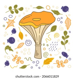 Kürbis Herbstset mit Blättern und Samen in Farbe einzeln auf weißem Hintergrund für Thanksgiving-Karten, T-Shirt-Design, Farbseite. Vektorgrafik