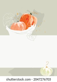 Pumpkins in a basket on a light background. Vector greeting card suitable for invitations, thanksgiving greetings, etc.