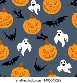 Pumpkins, bats and ghosts, in a halloween pattern design, perfect to use on the web, or in print, for surface design
