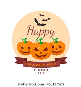 Pumpkins and bats. Halloween party badge design. Eps 10 vector illustration