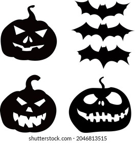 Pumpkins and bats paper set. Vector simple halloween set.