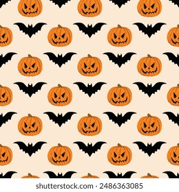 Pumpkins And Bats Seamless Vector Pattern Design