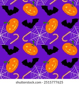Pumpkins, bats, webs, and candy canes