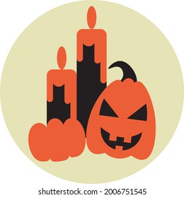 Calabazas y velas, ilustración, vector sobre un fondo blanco.
