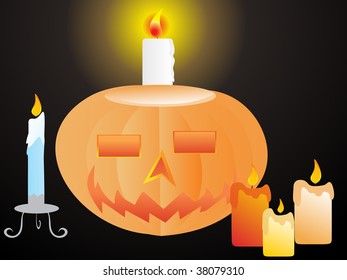 calabazas con velas, ilustración vectorial