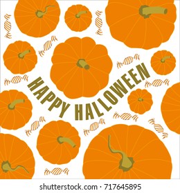 Pumpkins and candy,.
Pumpkins seen from the top surrounded by candy for this Halloween card with simple graphics in orange colors on a white background.