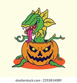 pumpkins and carnivore plants vector