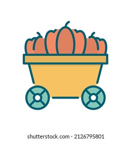 Pumpkins Cart Vector Filled Outline Icon Design illustration. Agriculture and Farming Symbol on White background EPS 10 File