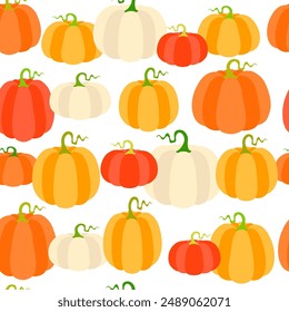 Pumpkins cartoon vector seamless pattern for Halloween and Thansgiving.