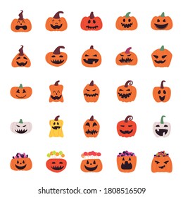 pumpkins cartoons free form style icons group design, Halloween and holiday theme Vector illustration
