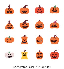 pumpkins cartoons free form style collection of icons design, Halloween and holiday theme Vector illustration