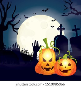 pumpkins in cemetery scene halloween