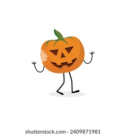 Pumpkins character cartoon, Halloween pumpkin icon vector. Flat design, halloween scary pumpkin with smile, happy face, various expression.