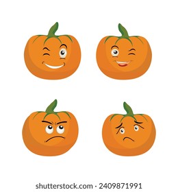 Pumpkins character cartoon, Halloween pumpkin icon vector. Flat design, halloween scary pumpkin with smile, happy face, various expression.