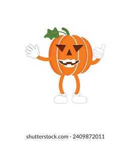 Pumpkins character cartoon, Halloween pumpkin icon vector. Flat design, halloween scary pumpkin with smile, happy face, various expression.