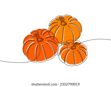 Pumpkins in continuous line art drawing style. Hand drawn vector illustration.