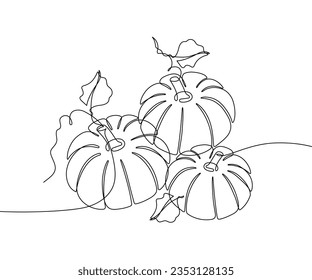 Calabazas con estilo de dibujo de líneas continuas. Ilustración vectorial dibujada a mano. Esbozo lineal negro minimalista aislado sobre fondo blanco.