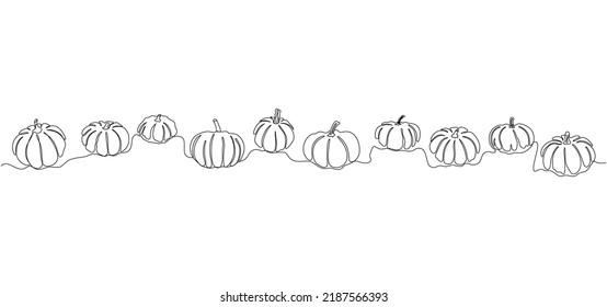 Pumpkins continuous one line drawing background. Vector illustration for design poster, banner, flyer.