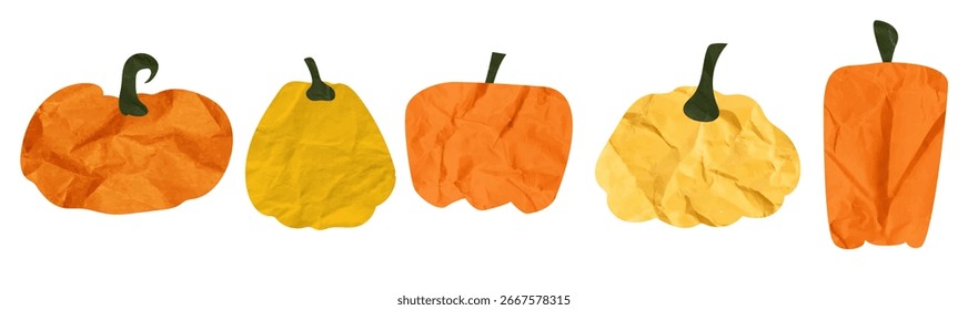 Calabazas arrugadas textura de papel. collage de calabaza de moda para halloween. Hojas rotas viejas, diseño retro