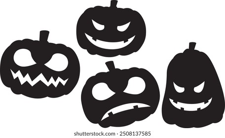 Pumpkins in different mood expressions. Angry pumpkin. Spooky pumpkin. Scary pumpkin. Vector Illustration.