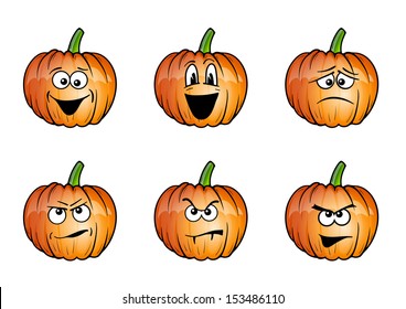 pumpkins with faces isolated on the white